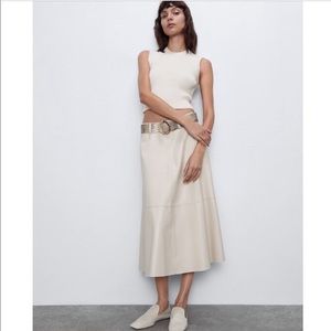 New Zara faux leather cream /Beige snake Pattern belt midi skirt 3046/097 Small